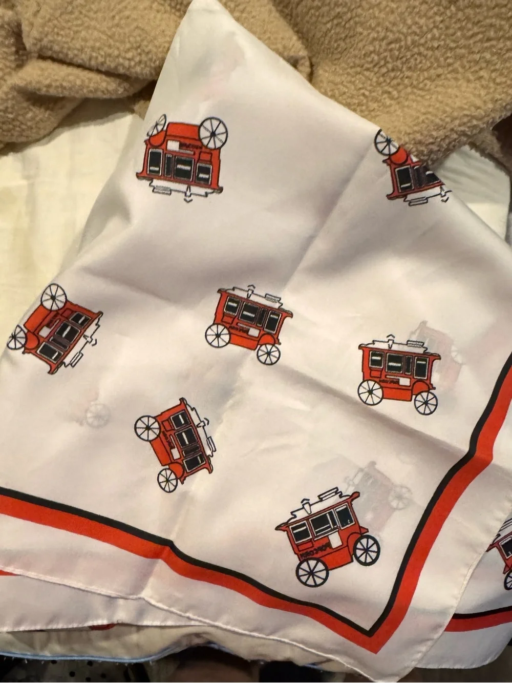 Red Carriage Print Silk Scarf